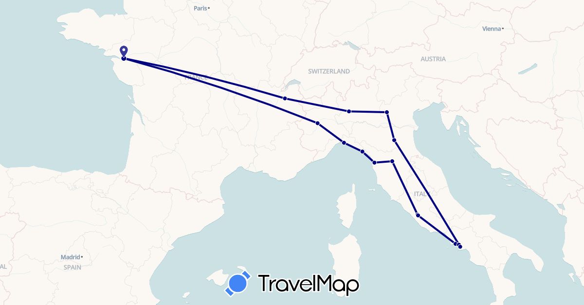 TravelMap itinerary: driving in France, Italy, Vatican City (Europe)